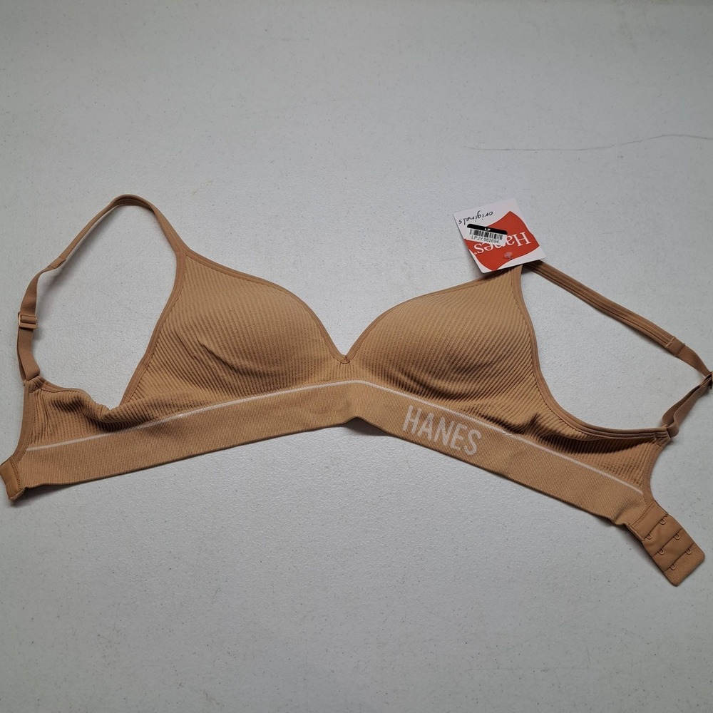 Hanes Womens Bralette Small Tan NWT Originals Seamless Ribbed 2003-144